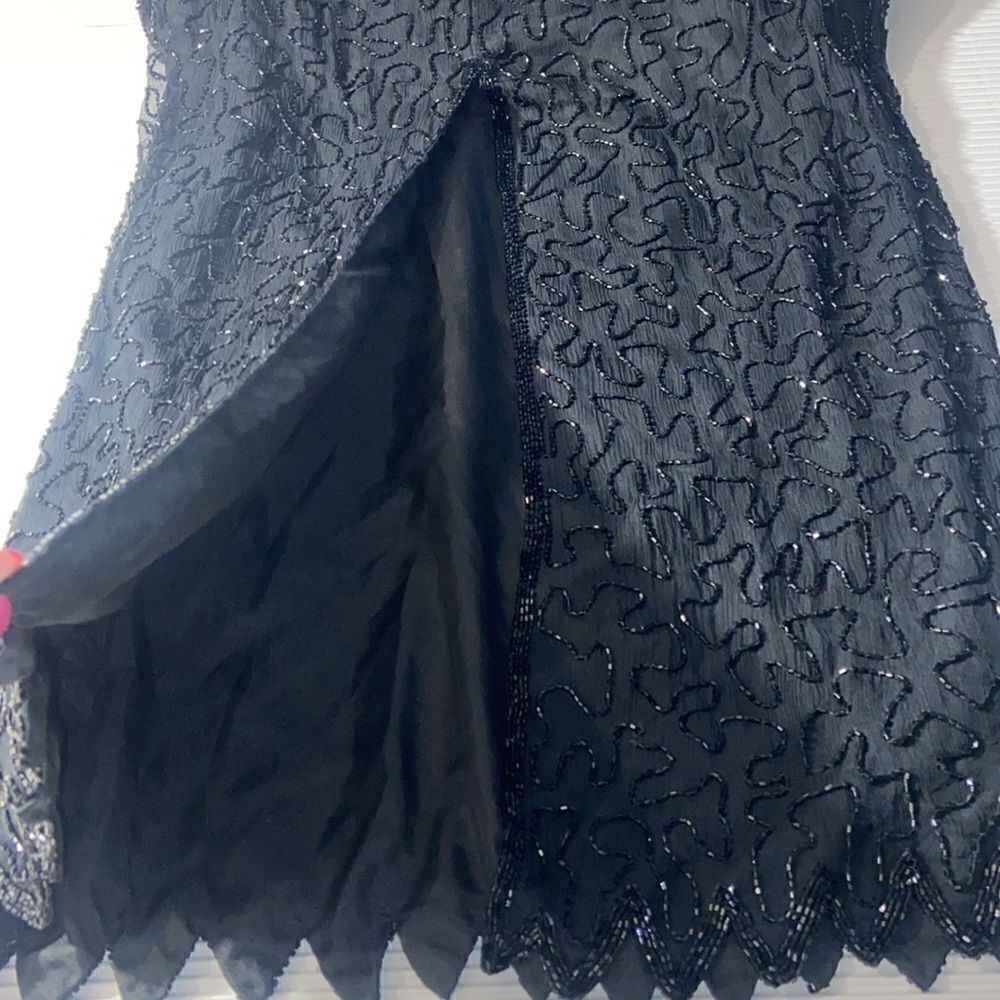 Vintage 80s Laurence Kazar Beautiful Silk Beaded and Sequins dress PM - Picture 10 of 10